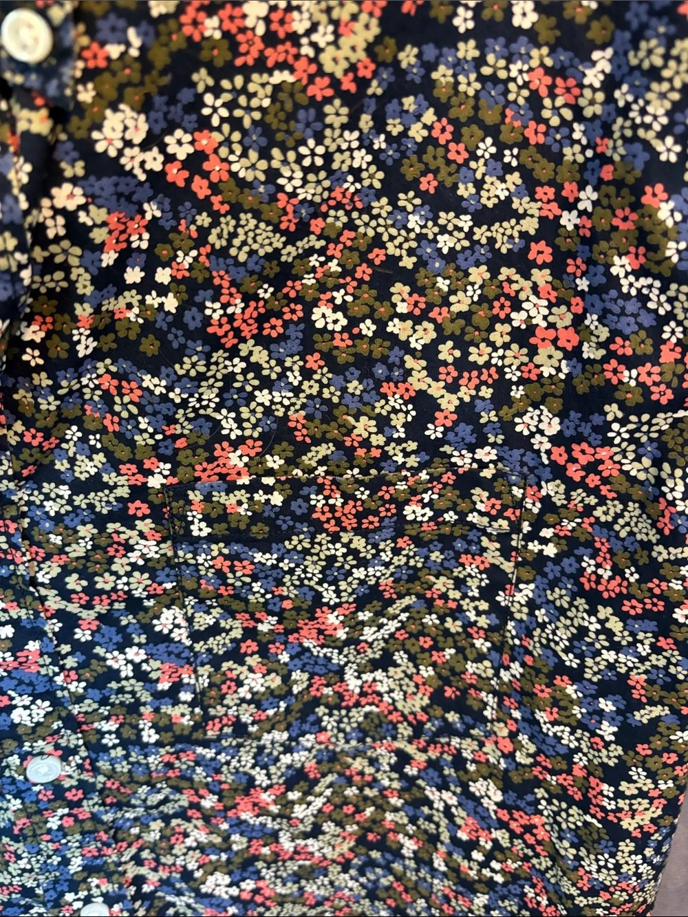 J. Crew Black/Floral Classic Flex Washed Button-Up Short Sleeve Shirt, Sz L